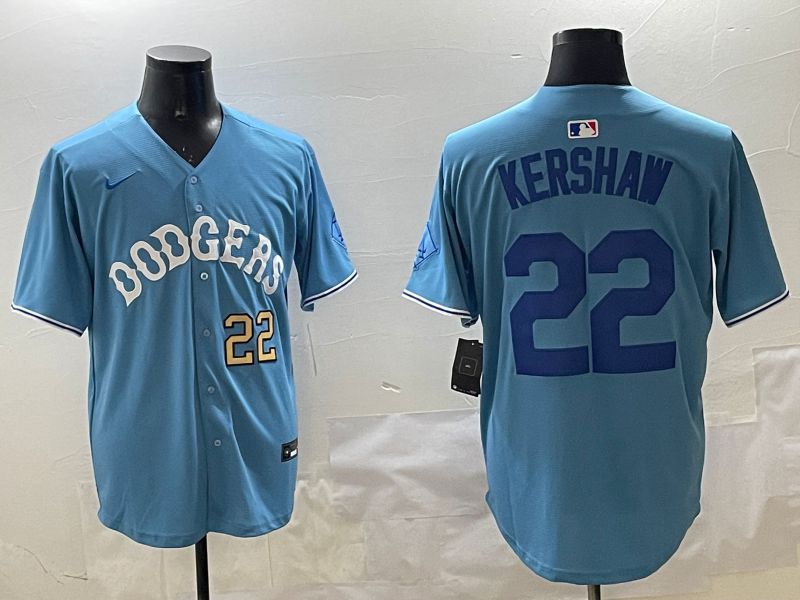 Men Los Angeles Dodgers #22 Kershaw Light Blue Joint Name 2025 Nike MLB Jersey style 22